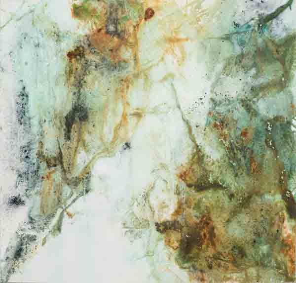 untitled: Metal powders, indigo dye and egg tempera on canvas